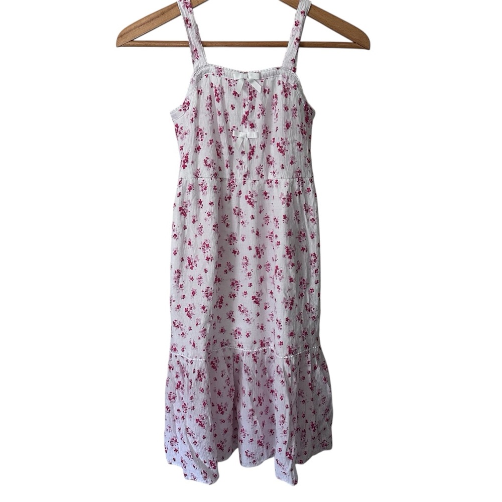 Abercrombie Kids Girls Floral Smocked Midi Dress w/ Pockets Size 9/10 Pink White
